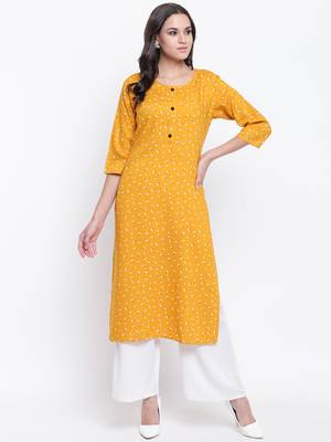 Yellow printed rayon kurti 3