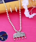Silver plated Elegant Designer Traditional Long Pearl Drop pendant Necklace set for women Jewellery set