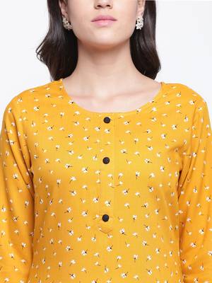 Yellow printed rayon kurti 4