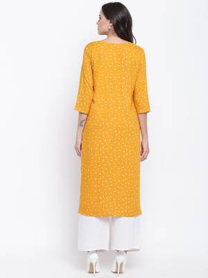 Yellow printed rayon kurti 5
