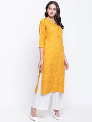 Yellow printed rayon kurti 6