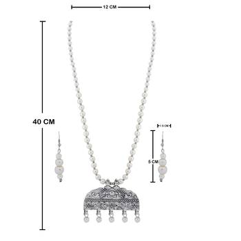 Silver plated Elegant Designer Traditional Long Pearl Drop pendant Necklace set for women Jewellery set 4