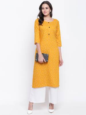 Yellow printed rayon kurti 7