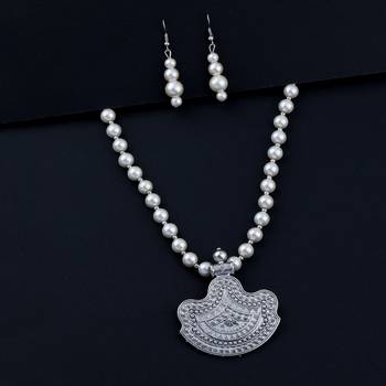 Silver plated Designer Traditional Long Pearl Drop pendant Necklace set for women Jewellery set 2