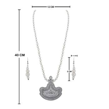 Silver plated Designer Traditional Long Pearl Drop pendant Necklace set for women Jewellery set 4