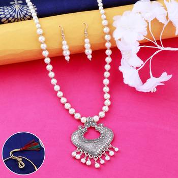 Amazing Silver plated Designer Traditional Long Pearl Necklace set for women Jewellery set 1