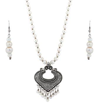 Amazing Silver plated Designer Traditional Long Pearl Necklace set for women Jewellery set 3