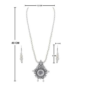 Silver plated Shining Designer Traditional Long Pearl Drop pendant Necklace set for women Jewellery set 4