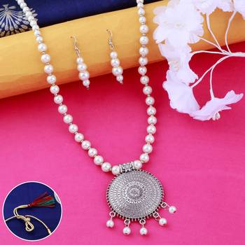 Silver plated Royal Designer Traditional Long Pearl Necklace set for women Jewellery set 1