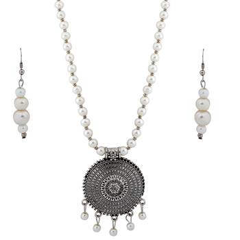 Silver plated Royal Designer Traditional Long Pearl Necklace set for women Jewellery set 3