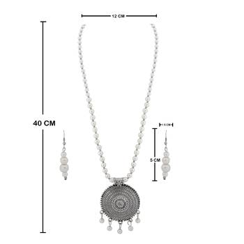 Silver plated Royal Designer Traditional Long Pearl Necklace set for women Jewellery set 4