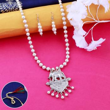 Silver plated Royal Designer Traditional Long Pearl Necklace set for women Jewellery set 1