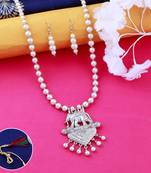 Silver plated Royal Designer Traditional Long Pearl Necklace set for women Jewellery set