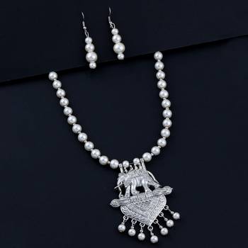 Silver plated Royal Designer Traditional Long Pearl Necklace set for women Jewellery set 2