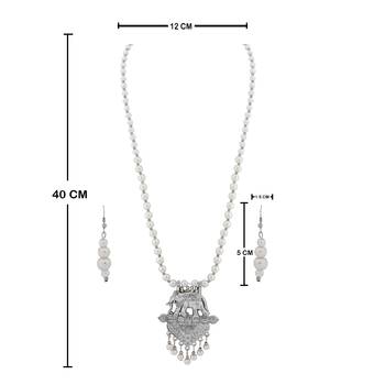 Silver plated Royal Designer Traditional Long Pearl Necklace set for women Jewellery set 4