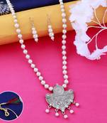 Silver plated Designer Traditional Long Pearl Drop Round Shape pendant Necklace set for women Jewellery set