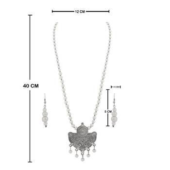 Silver plated Designer Traditional Long Pearl Drop Round Shape pendant Necklace set for women Jewellery set 4