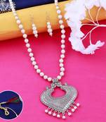 Silver plated Designer Traditional Long Pearl Drop Sunshine Design Necklace set for women Jewellery set