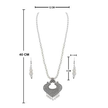 Silver plated Designer Traditional Long Pearl Drop Sunshine Design Necklace set for women Jewellery set 4