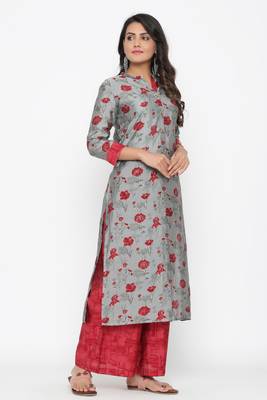 Ardozaa Women's Muslin Printed Straight Kurta Palazzo Set (Grey) 2