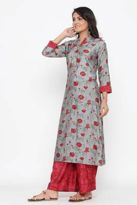 Ardozaa Women's Muslin Printed Straight Kurta Palazzo Set (Grey) 3