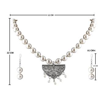 Silver plated Designer traditional Long Pearl Drop Round pendant Necklace set for women Jewellery set 4