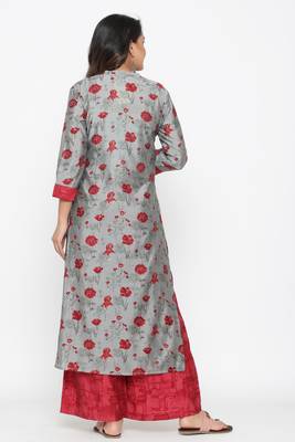 Ardozaa Women's Muslin Printed Straight Kurta Palazzo Set (Grey) 5