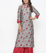 Ardozaa Women's Muslin Printed Straight Kurta Palazzo Set (Grey)