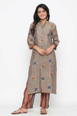 Ardozaa Women's Muslin Gold Print Straight Kurta Palazzo Set (Beige) 1