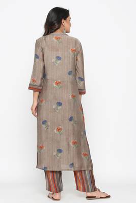 Ardozaa Women's Muslin Gold Print Straight Kurta Palazzo Set (Beige) 6