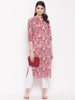pink printed cotton kurti 2