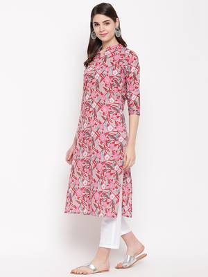 pink printed cotton kurti 3