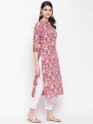 pink printed cotton kurti 4