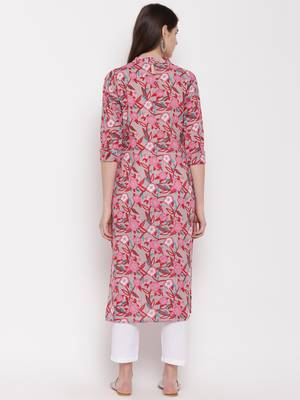 pink printed cotton kurti 5