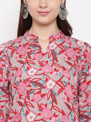 pink printed cotton kurti 6