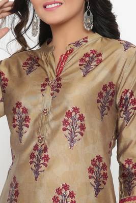 Ardozaa Women's Muslin Printed Straight Kurta Palazzo Set (Beige) 4