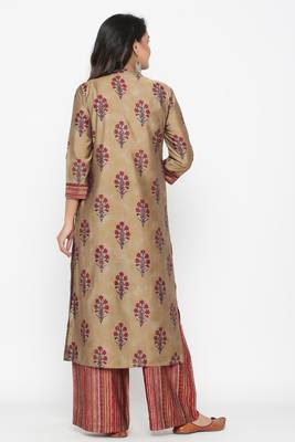 Ardozaa Women's Muslin Printed Straight Kurta Palazzo Set (Beige) 6