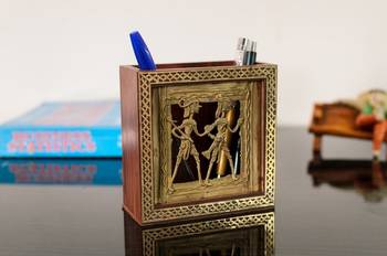 Adorning Dhokra Art Wooden Pen Stand 1