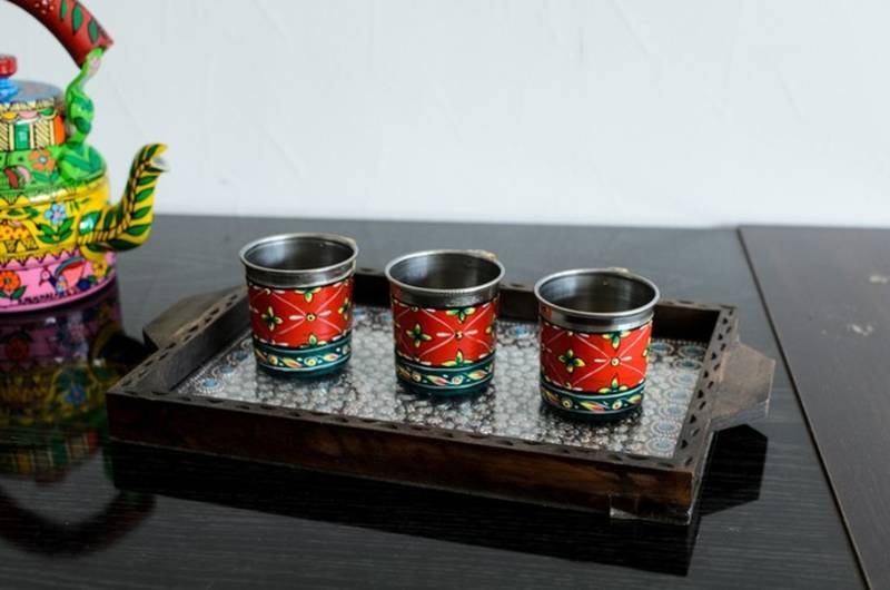 Multipurpose Jewelled Brown Wooden Utility Tray
