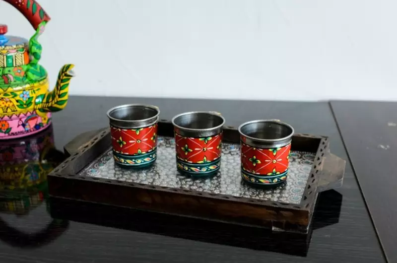 Multipurpose Jewelled Brown Wooden Utility Tray