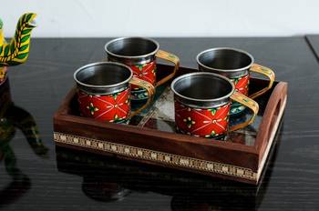 Multipurpose Gemstone Filled 6 Sq Brown Wooden Utility Tray 1