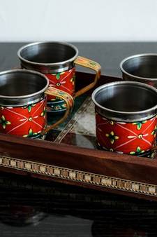 Multipurpose Gemstone Filled 6 Sq Brown Wooden Utility Tray