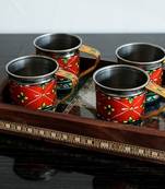 Multipurpose Gemstone Filled 6 Sq Brown Wooden Utility Tray