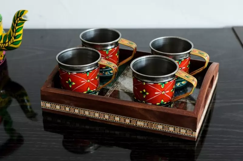 Multipurpose Gemstone Filled 6 Sq Brown Wooden Utility Tray