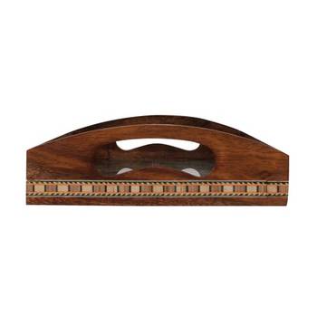 Multipurpose Gemstone Filled 6 Sq Brown Wooden Utility Tray 2
