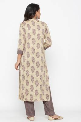 Ardozaa Women's Modal Chanderi Printed Straight Kurta Pant Set (Cream) 4