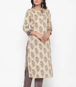 Ardozaa Women's Modal Chanderi Printed Straight Kurta Pant Set (Cream)
