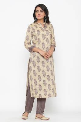 Ardozaa Women's Modal Chanderi Printed Straight Kurta Pant Set (Cream) 1