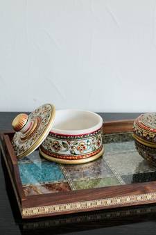 Multipurpose Gemstone Filled 12 Sq Brown Wooden Utility Tray