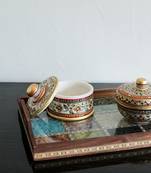 Multipurpose Gemstone Filled 12 Sq Brown Wooden Utility Tray